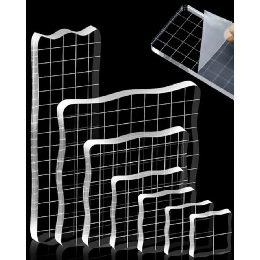 Acrylic Stamp Block Set With Grid Lines For Scrapbooking