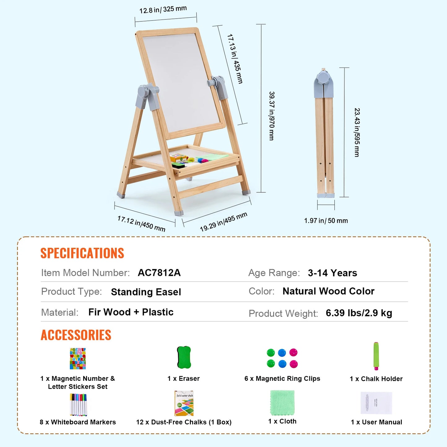 SucceBuy Standing Magnetic Drawing Board WordPad Art Easel Kit For Kids