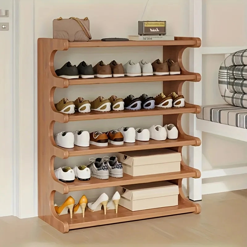 Wood Grain Shoe Rack Space Saving Organizer Durable Wood Construction
