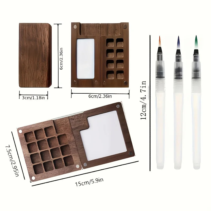 Mini Watercolor Paint Set Portable Travel Kit Water Brush Clip