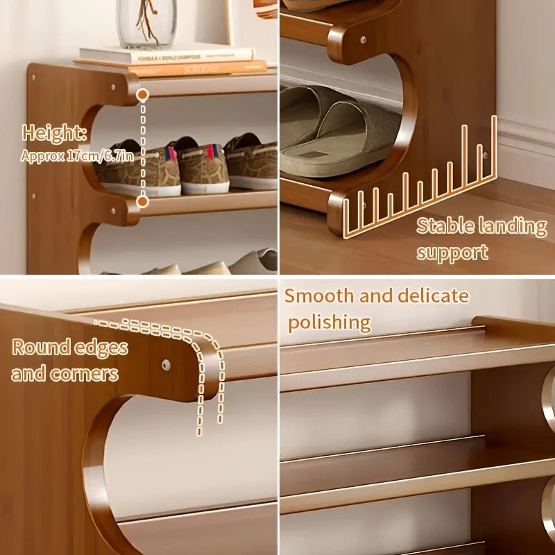 Wood Grain Shoe Rack Space Saving Organizer Durable Wood Construction