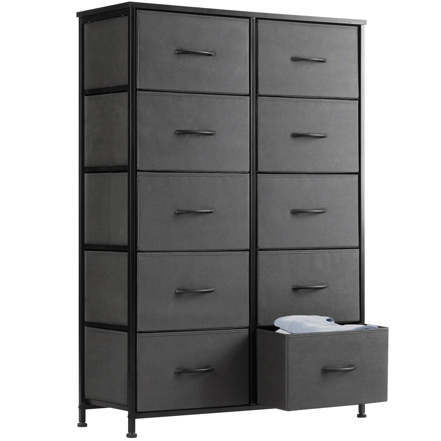 JHK Bedside Table With 10 Fabric Drawers Steel Frame Wardrobe Storage Cabinet
