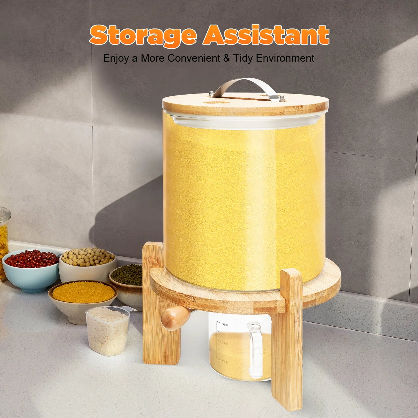 Airtight Glass Food Storage Container Cereal Dispenser With Bamboo Lid