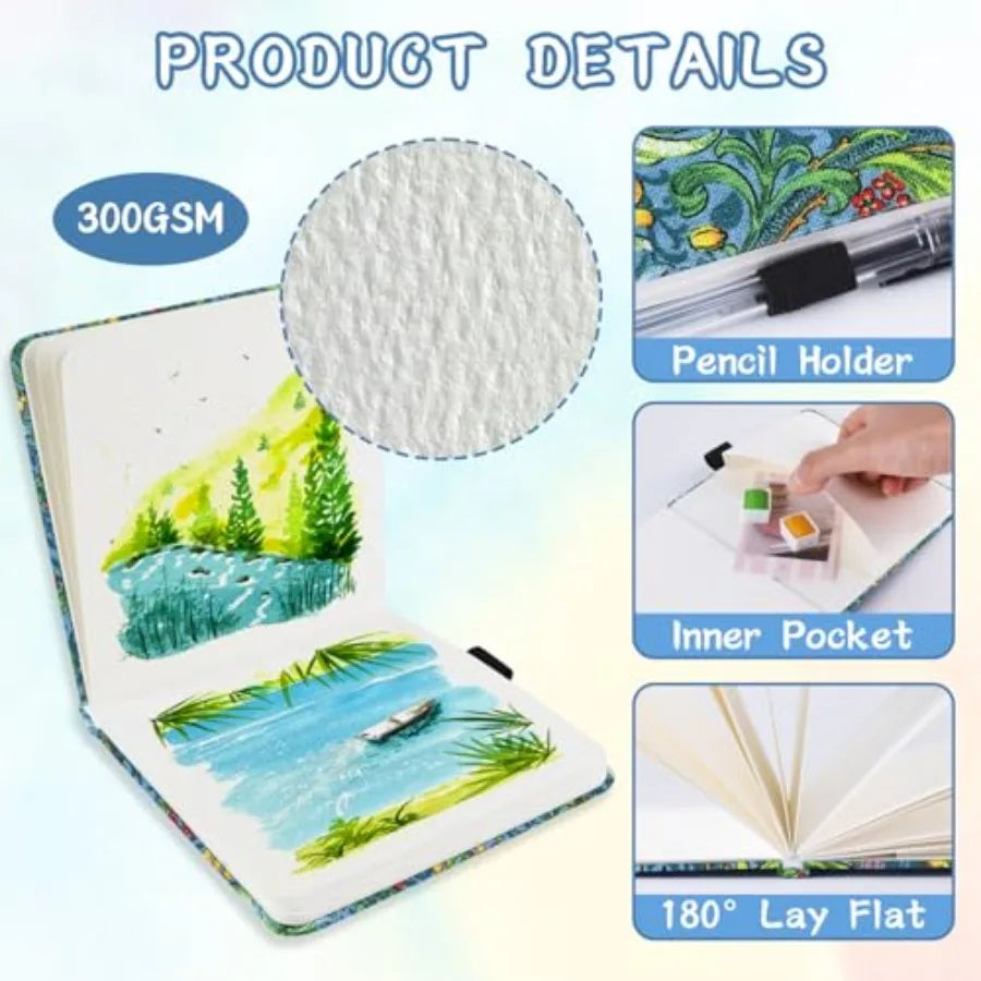 Handmade Cloth Hardcover Journal With Watercolor Paper Travel Sketchbook