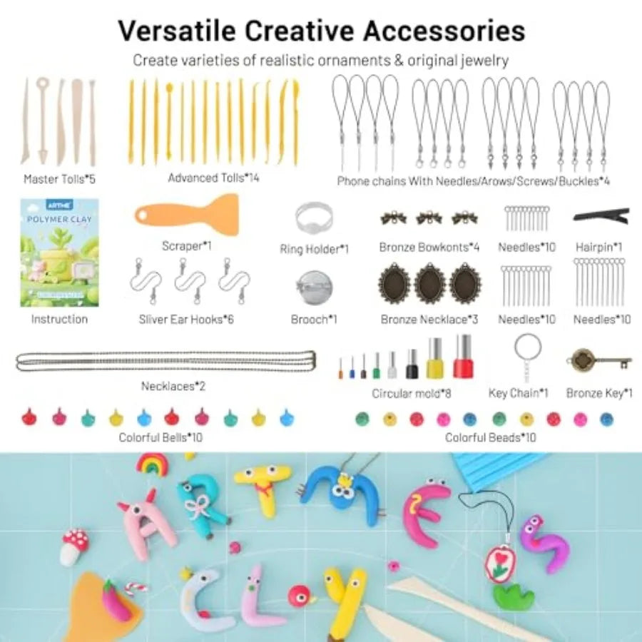 Polymer Clay Starter Kit With Sculpting Tools For Creative Jewelry