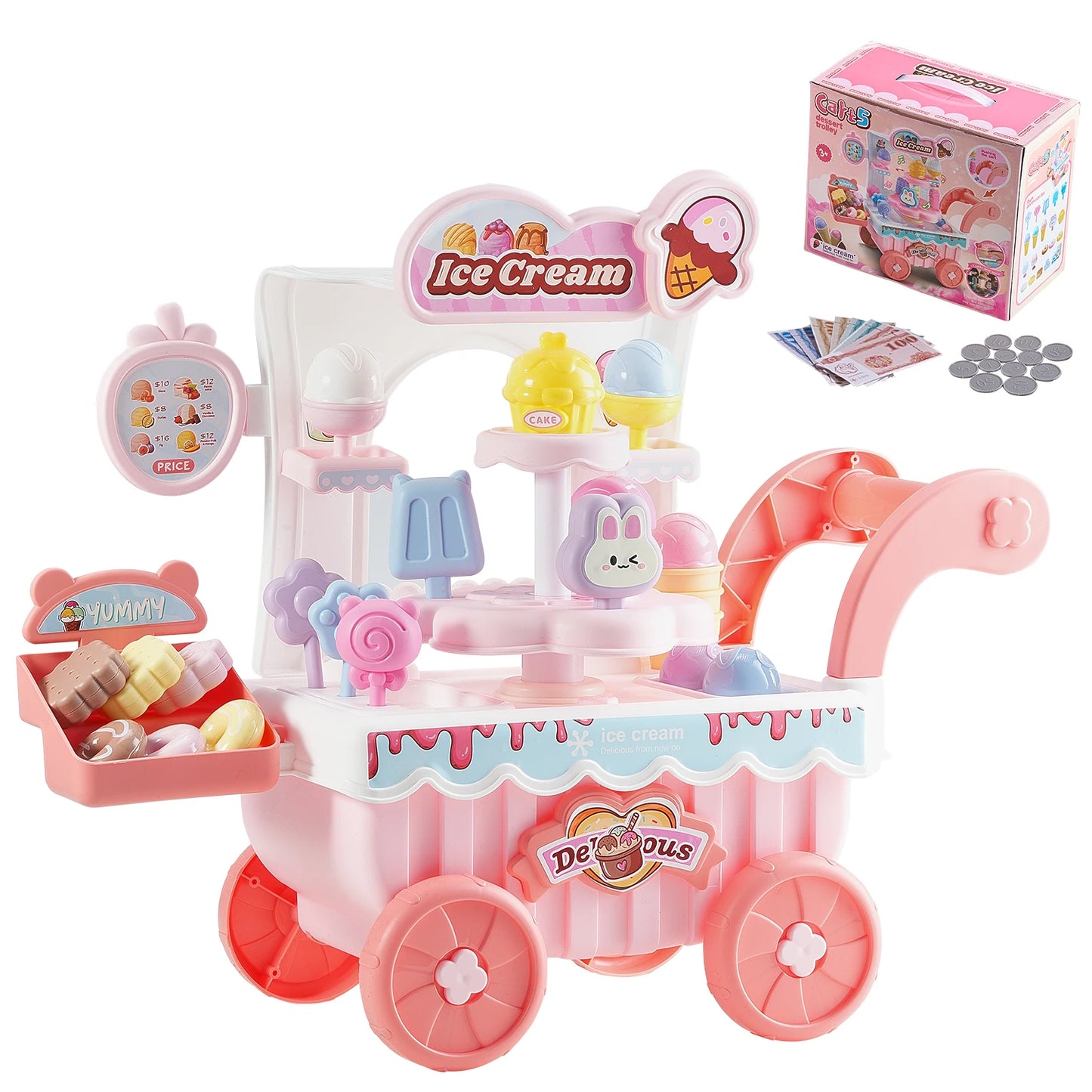 SucceBuy Ice Cream Cart For Kids With Sound And Lights