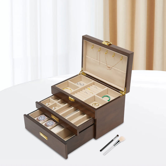 Walnut Wood Jewelry And Watch Display Case Organizer Storage Box