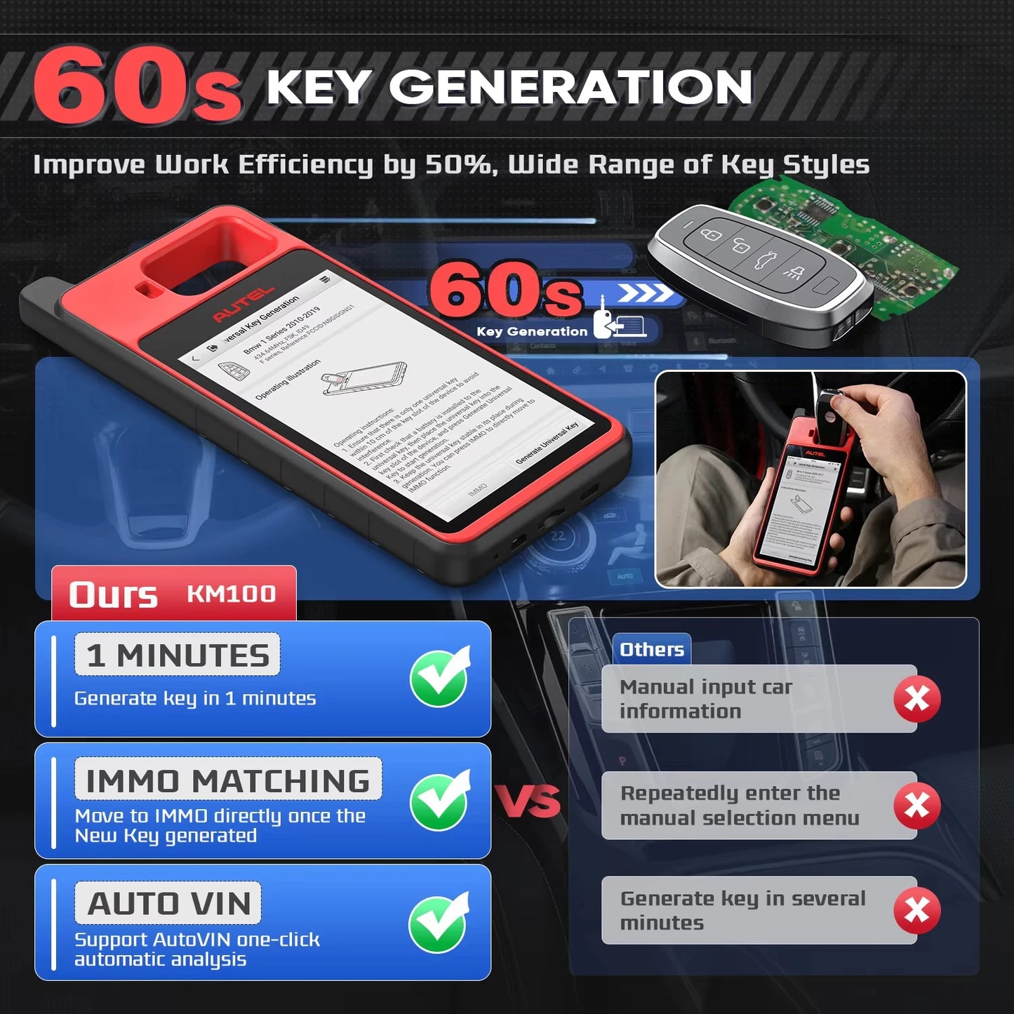 Autel KM100X KM100 Key Fob Programmer Universal Smart Key Generator