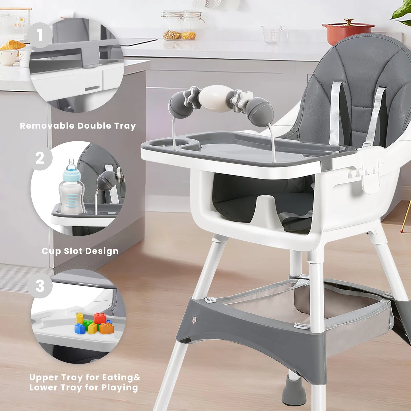PIORLADO Baby High Chair Portable Eat and Play Convertible Dining Chair
