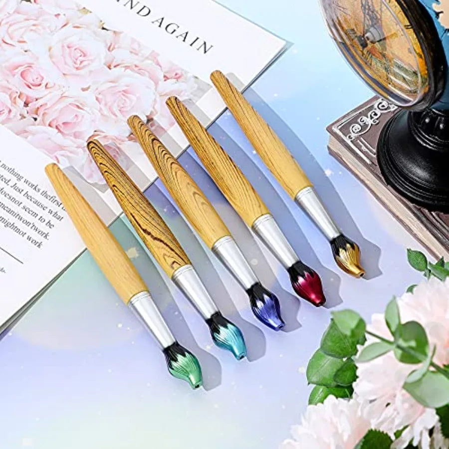 5 Piece Bamboo Paintbrush Pens Retractable Ballpoint Set For Art Teachers