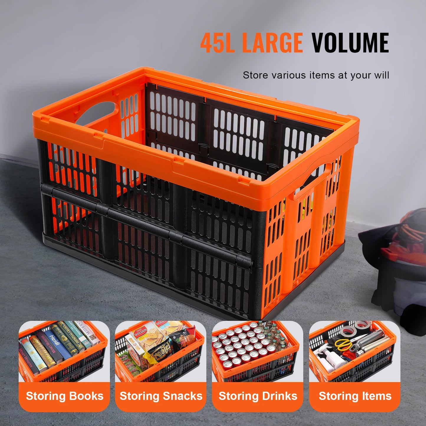 SucceBuy Collapsible Plastic Storage Baskets With Handles Stackable Bins