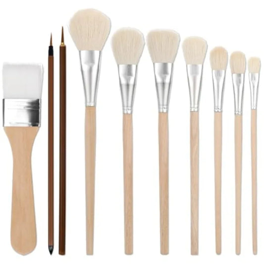 Nogeqi Mop Brush Set 10 Pcs Goat Hair For Acrylic And Oil Painting