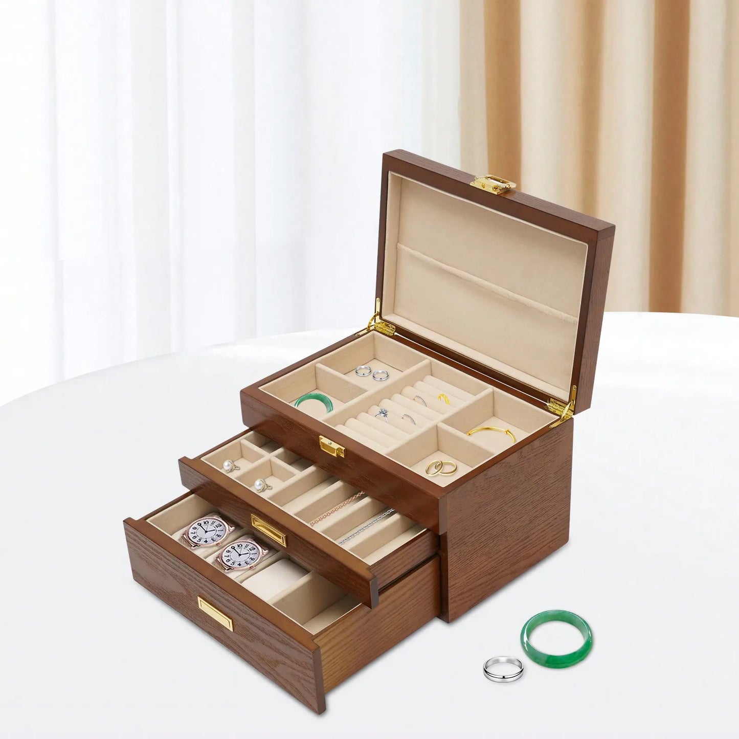 Walnut Wood Jewelry And Watch Display Case Organizer Storage Box